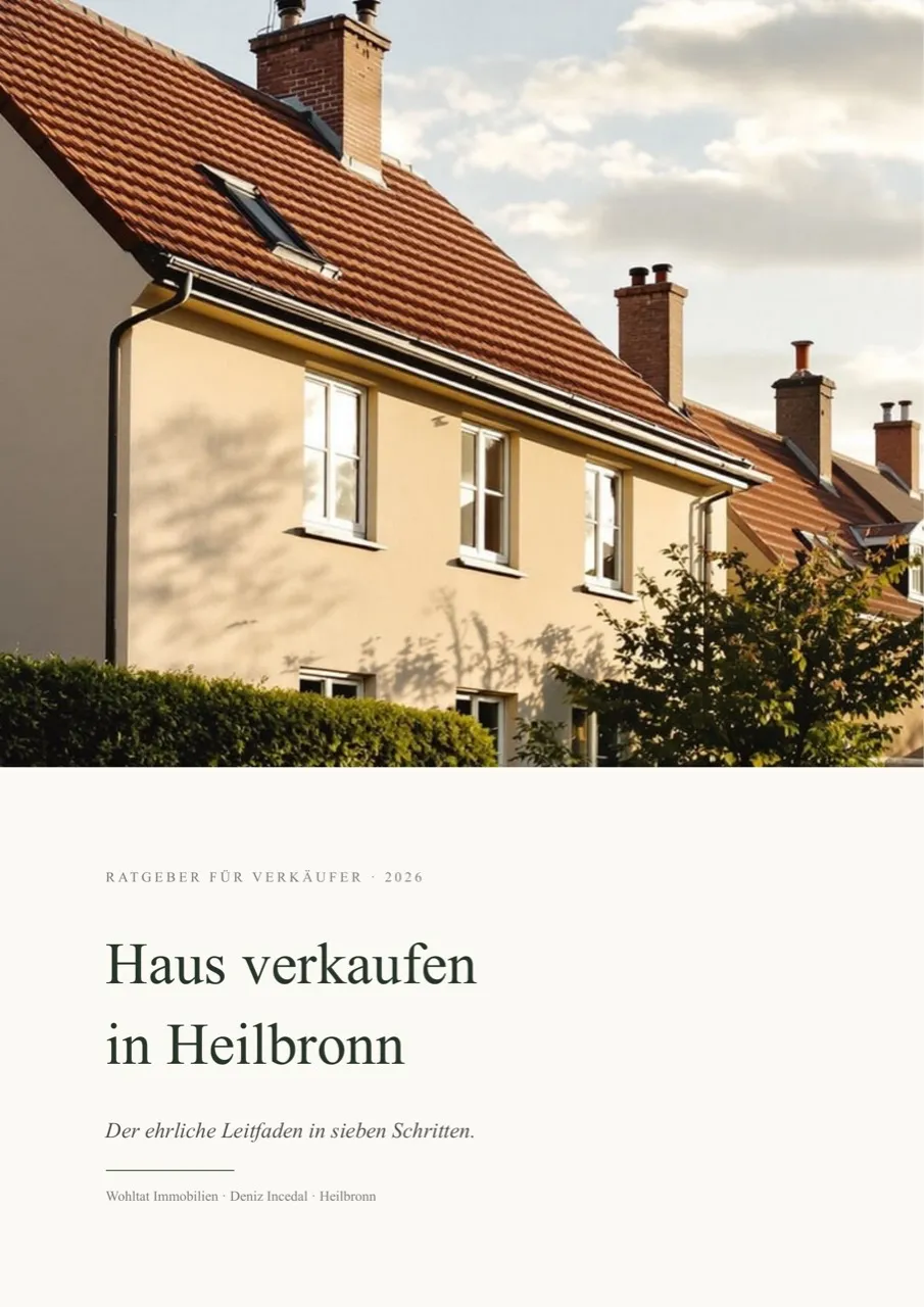 Titelseite des Leitfadens: In 7 Schritten zum Heilbronner Hausverkauf: der ehrliche Leitfaden